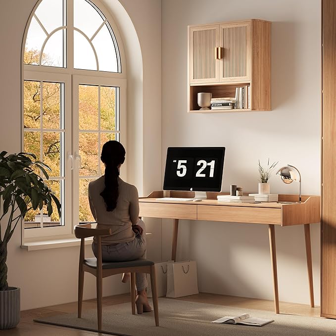 Bathroom Storage Cabinet, Medicine Cabinet with Adjustable Wood Shelf & Doors, Over The Toilet Storage Cabinet for Laundry Room & Kitchen & Living Room (Natural Oak)
