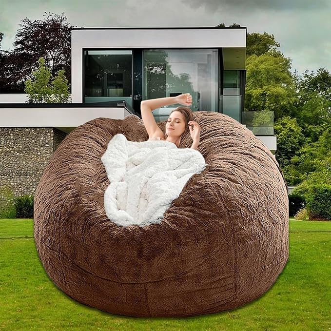 Bean Bag Chair Cover for Kids Adults Without Filling Comfy Giant Round Lazy Sofa Covers for Bedroom Living Room, 7FT, Brown