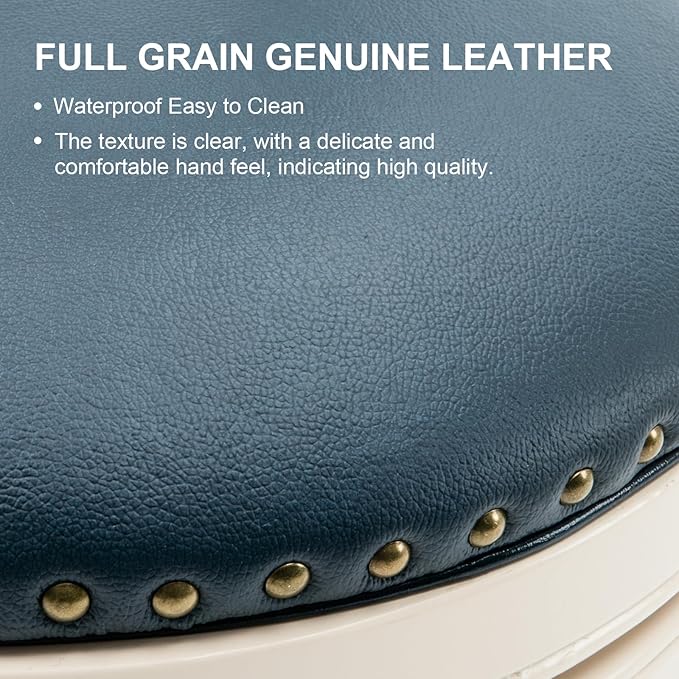 CozyRain Bar Stools Modern Swivel Barstools, Kitchen Counter Genuine Leather Upholstered Bar Stool Island Barstool with Footrest for Home Kitchen Dining Room (Blue, Seat Height 29.5 in)