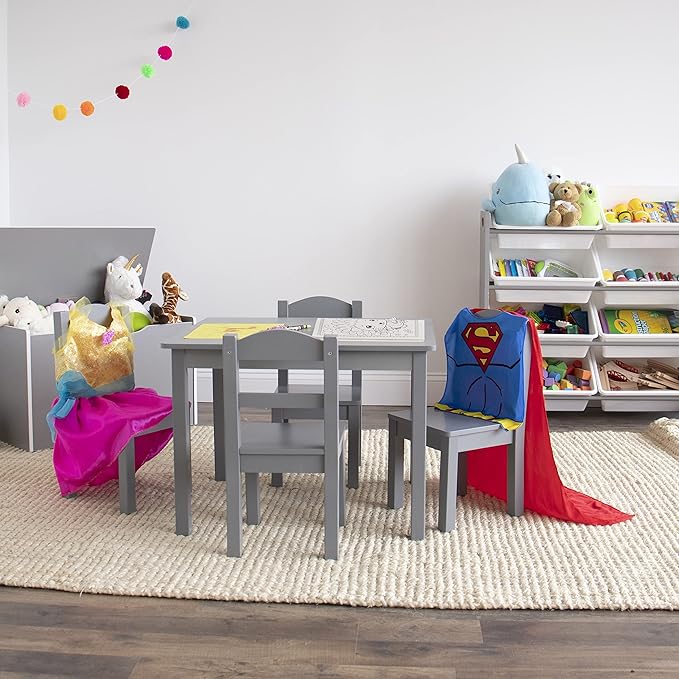 Humble Crew Kids Wooden Table and 4 Chairs Set, Grey - Kids Table and Chair Set for Toddlers and Children for Arts, Crafts, and Snack Time - Sturdy, Durable Toddler Activity Table