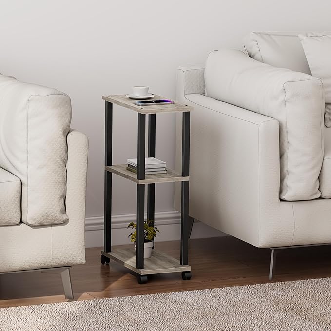 TUTOTAK Small Side Table, Narrow End Table, Bedside Table, Set of 2, Couch Side Table with Wheels for Living Room or Bedroom, Greige TB01BG0612