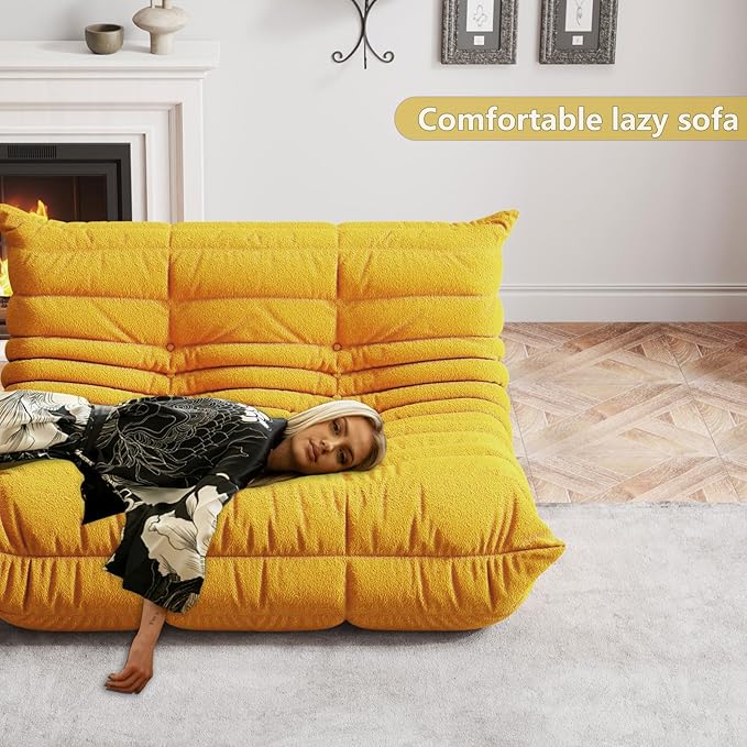 Bean Bag Chairs for Adults, BeanBag Reading Chair Memory Foam Couch 3-Seater, Floor Chair Soft Teddy Material, Comfy Reading Nook Chairs for Bedroom Living Room Office (Yellow)