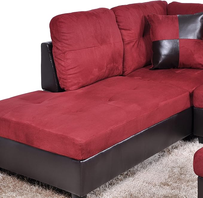 NicBex Sectional Couch 3 Pieces Sofa Set with Right Chaise Flannel PVC L Shaped Cloud Couch for Living Room Furniture Sets with Storage Ottoman, Modular Sofa for Living Room & Apartment, Red+Black