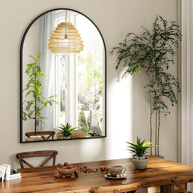 30x38 Inch Arched Bathroom Mirror - Black Metal Frame Wall Mounted Vanity Mirror for Bathroom, Bedroom, Living Room, Hanging or Leaning Decorative Mirror