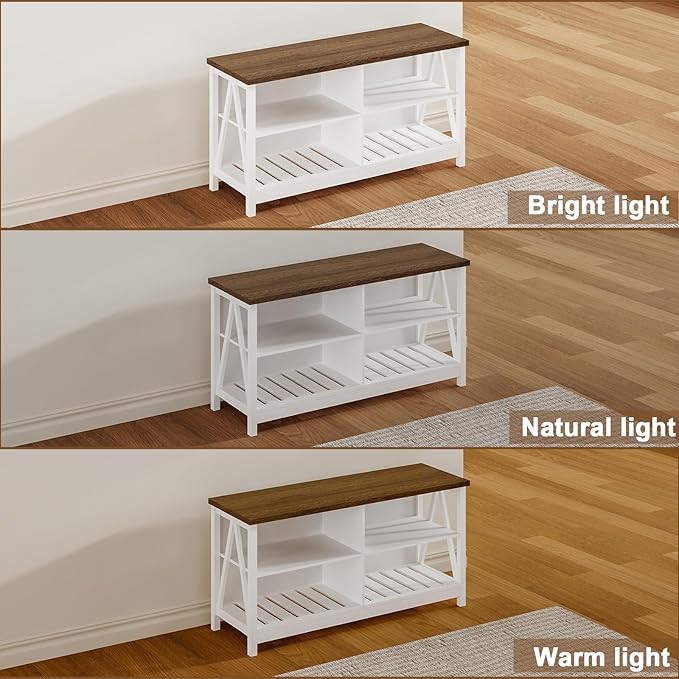 ChooChoo Farmhouse TV Stand for TVs up to 55 Inch, Modern Entertainment Center with 4 Open Shelves & Built-in Cable Holes, Media TV Console for Living Room, Bedroom, White