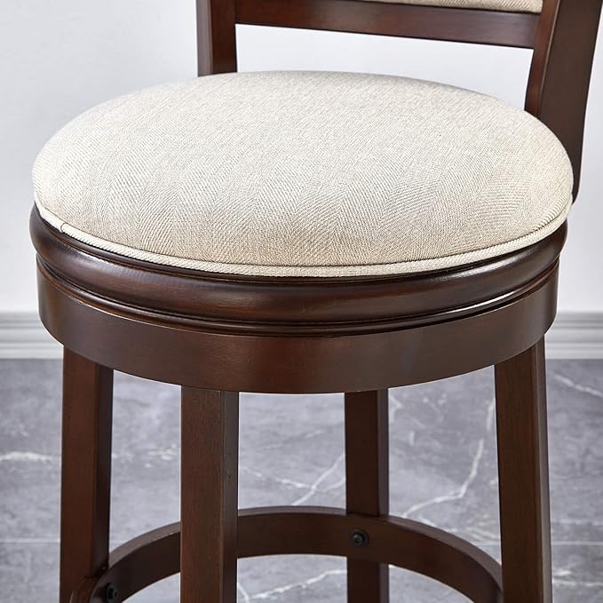 Ball & Cast Swivel Barstool Upholstered Counter Stool 24 inch Kitchen Wooden Bar Stool , Cappuccino&Taupe