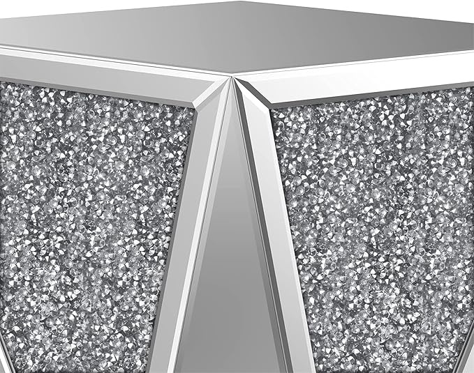 ENENE 19.7" Mirrored End Table Crystal Diamond Setting Coffee Table Silver Glass Side Table Pedestal Stand for Hallway, Living Room, Corner, Bedroom, Sofa