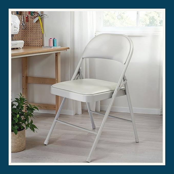 OEF Furnishings OEF950 Series Vinyl Padded Steel Folding Chairs (4-Pack, Gray)