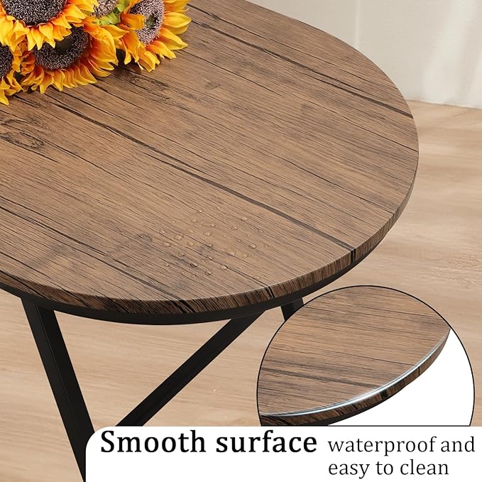 Folding Coffee Table for Small Spaces Wood and Metal Oval Coffee Table Portable Low Coffee Tables for Living Room, Home, Office, Light Brown