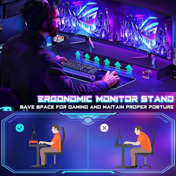 Homieasy Small Gaming Desk with Power Outlets Pegboard LED Light, 51 Inch L Shaped Computer Desk with Monitor Stand Storage Shelves, Reversible Corner Desk with Headset Hooks, Carbon Fiber Black