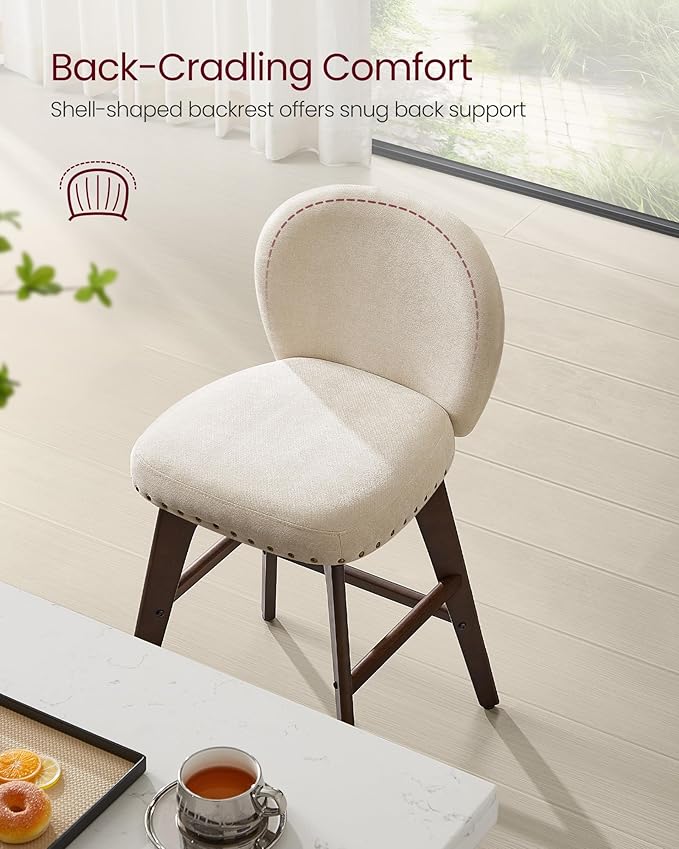 VASAGLE Bar Stools Set of 2, Swivel Counter Height Bar Stools with Back and Wood Legs, Chenille Fabric Upholstered Barstools, 26.2-Inch Tall Counter Barstools for Kitchen Island, Cappuccino Beige