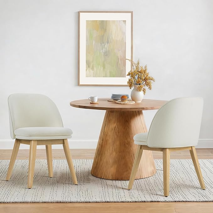 Wooden Dining Chairs Set of 4, Fabric Upholstered Modern Dining Room Chairs with Double-Layer Thick Seat Cushion & Ergonomic Backrest for Restaurant, Kitchen and Café, 2 Boxs
