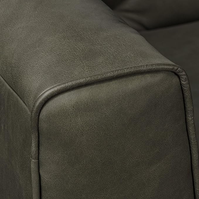 POLY & BARK Essex Leather Couch - 89-Inch Sofa with Tufted Back - Full-Grain Leather Sofa for Living Room with Feather-Down Topper - Living Room Couch - Vintage Italian Leather in Olivine Green