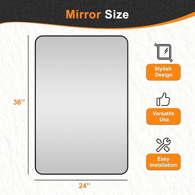 Delma Bathroom Mirror, Black Framed Bathroom Mirror for Over Sink, High-Definition Vanity Mirror, Versatile Mirror for Bathroom, Hangs Horizontally or Vertically(36x24, Black)