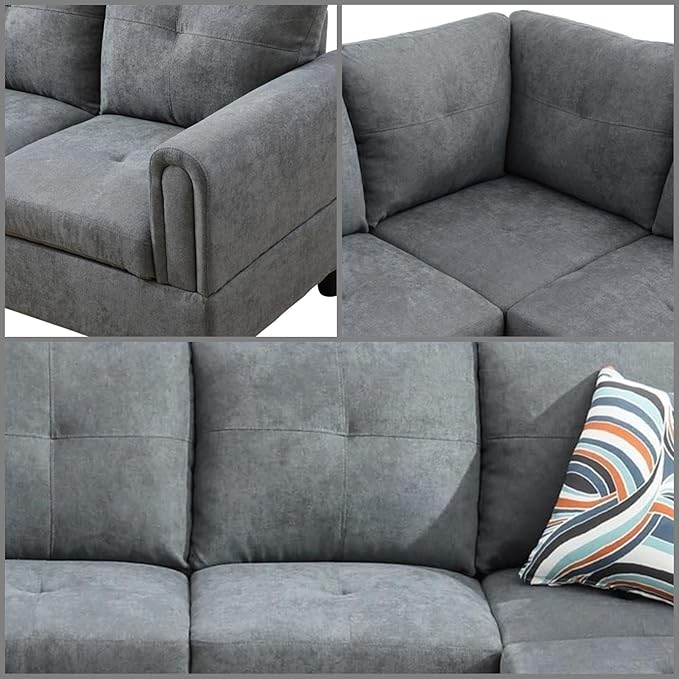 L Shaped Sectional Couches, Modern Modular Sectional Sofa for Living Room Bedroom Furniture, Comfortable 4 Seat Couch with Ottoman Storage & Chaise, Gray