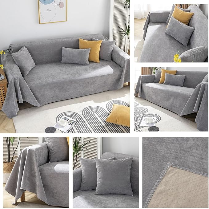 STACYPIK Thick Waterproof Grey Sofa Cover Couch Cover, Anti Slip Loveseat Covers for 2 Cushion Couch, Anti-Cat Scratch Couch Protector Sofa Slipcover, Multi-Use Leakproof Furniture Protector-71X71IIN