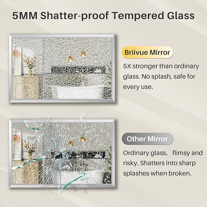 40x30 Inch Silver Bathroom Mirror for Wall, Thick Metal Framed Rectangle Mirrors for Over Sink, Bedroom, Living Room, Entryway, Anti-Rust, HD Tempered Glass