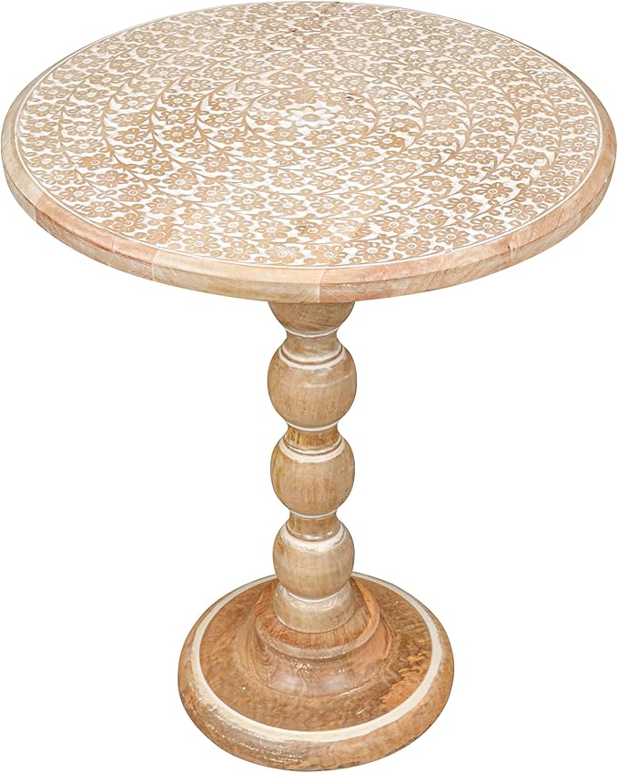 End Tables for Living Room– SideTables for Small Spaces, Modern Accent Nightstand with Hand-Carved Top & Solid Wood Tables for Living Room, Bedroom, Office – Scorch Burnt Finish_18x22 White wash