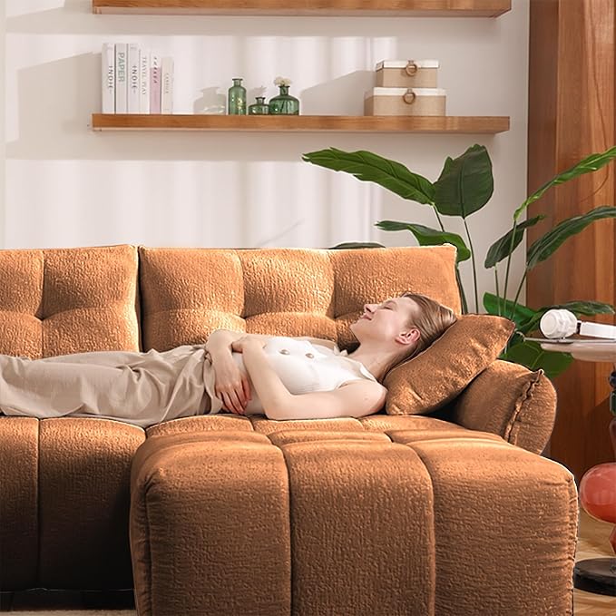 Modern Chenille Fabric 2-Seat Loveseat Sofa, Premium Upholstery Living Room Couch with Tufted Backrest & Comfortable Armrests and High-Resilience Memory Foam Cushions,Orange