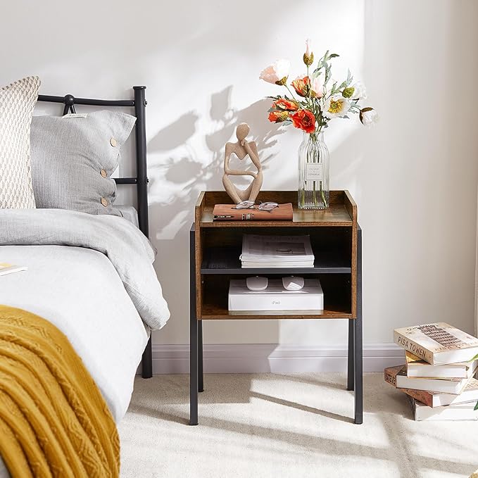 VECELO Nightstand Set of 2,Industrial Side End Table/Stackable Accent Furniture with 2-Tier Open Storage Compartments for Bedroom, Living Room and Small Spaces