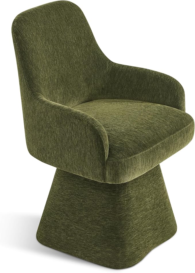 Swivel Dining Chair Set of 1, Mid Century Modern Chair Fabric Upholstered Armchair with Armrest & Ergonomic Backrest for Dining Room, Kitchen, Bedroom, Living Room, Green