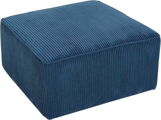 Christopher Knight Home Isa Corduroy Ottoman Footstool, Square Pouf Poufee Footrest Ottoman Large Seat, Modern Side Table for Living Room Bedroom Home Decor, Navy Blue, 30"
