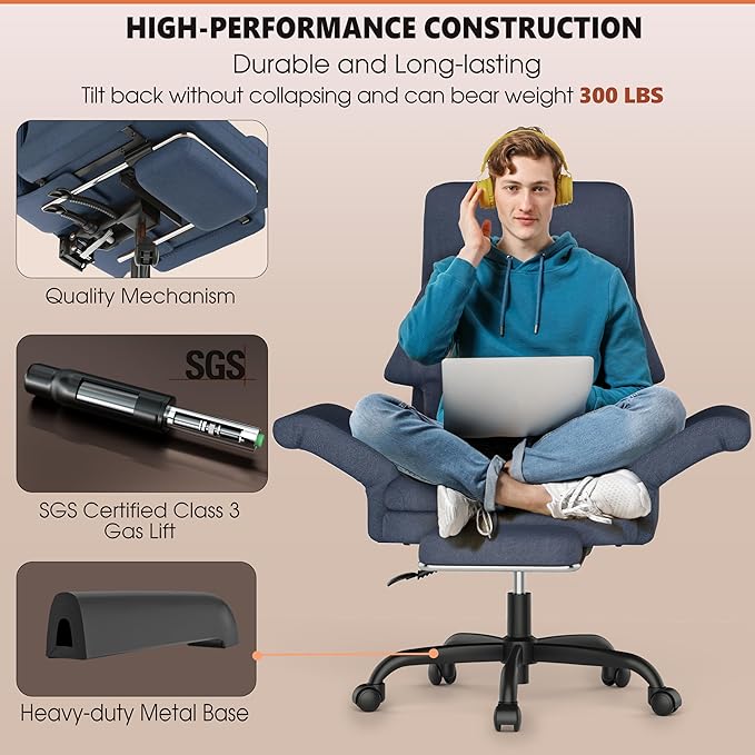ELABEST C39 Cross Legged Office Chair with Footrest & Convertible Armrests - Pet-Friendly XL Home Desk Chair, Ergonomic Recliner with Lumbar Pillow, Criss Cross Design, Big and Tall Executive Chair