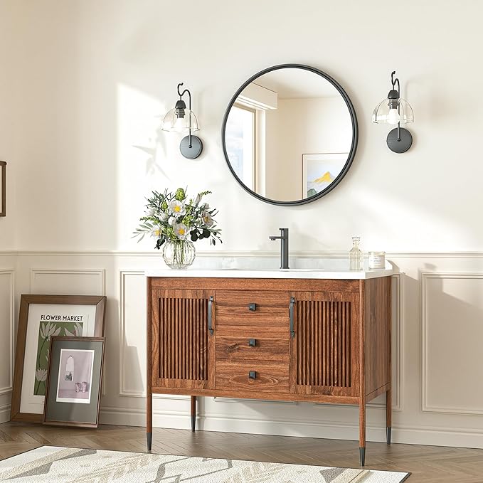 TokeShimi 18 in Round Framed Black Mirror for Bathroom, Shatterproof Circle Bathroom Vanity Mirror, 18x18 Round Wall Mirrored Farmhouse Metal for Living Room, Entryway, Bedroom, Restroom, Vanity