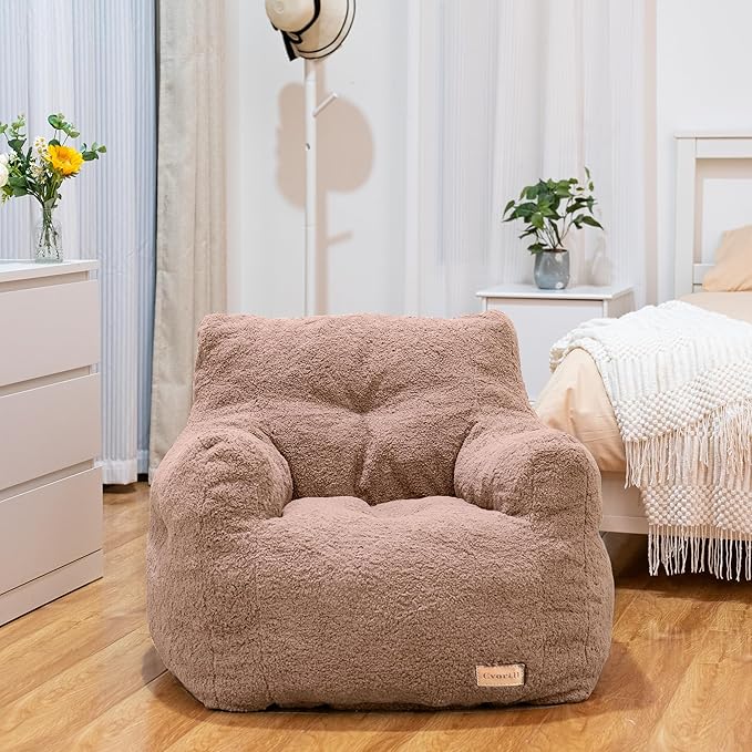 Bean Bag Chair with Filler, Bean Bag Sofa with Tufted Soft Stuffed Filling, Fluffy and Lazy Sofa, Comfy Cozy BeanBag Chairs with Memory Foam for Dorm, Apartment, Living Room (Pink)