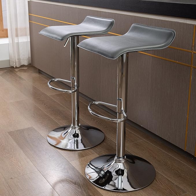 NOBPEINT Contemporary Chrome Air Lift Adjustable Swivel Bar Stool, Set of 2, Gray