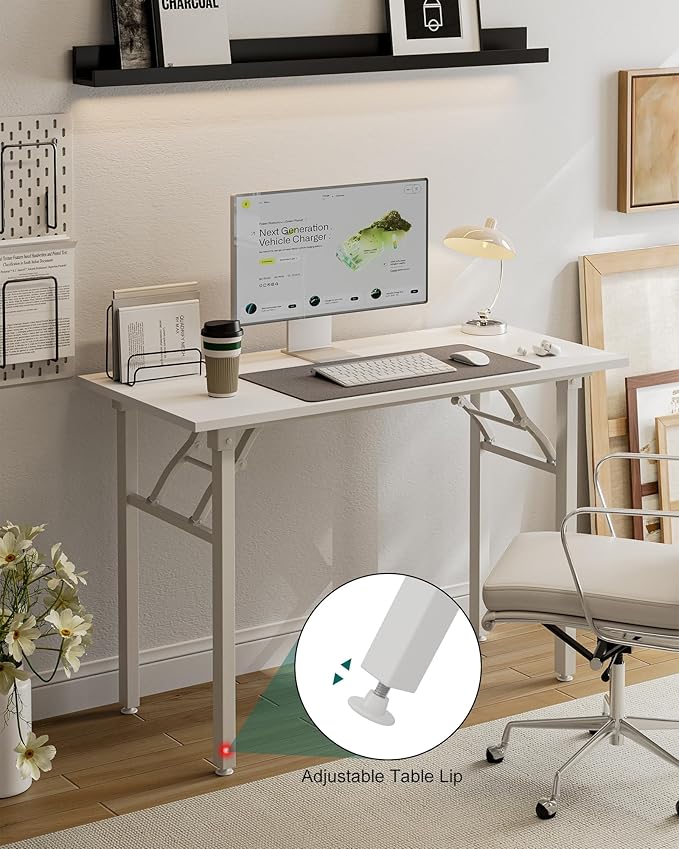 Frylr Small Folding Computer Desk β Portable 43.3 Inch Foldable Laptop Table, Collapsible and Compact for Easy Storage and Fast Setup, Lightweight for Small Spaces, Craft and Study Use, White
