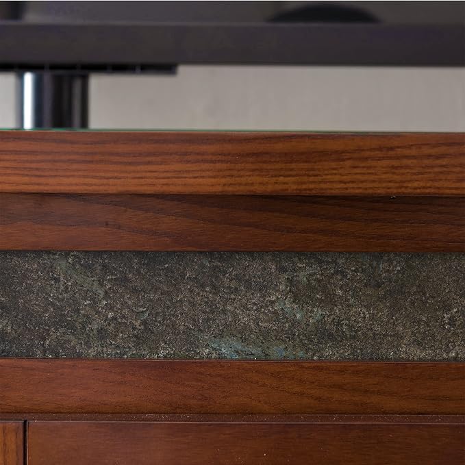Leick Home 89360 Rustic Oak TV Stand with Slate Tiles and Enclosed Storage for 65" TV, Distressed Rustic Autumn