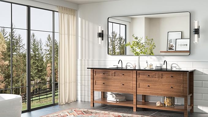 TETOTE Black Framed Mirrors for Bathroom 60 x 28 Metal Framed Bathroom Vanity Mirrors, Tempered Glass, Wall Mounted, Entryway, Bedroom, Living Room(Horizontal/Vertical)