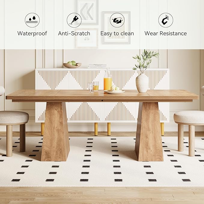 LITTLE TREE Dining Table for 6 People, Wooden Table, Rectangle Furniture with Heavy Duty Legs, Modern Kitchen Table for Home, Dining Room, Oak