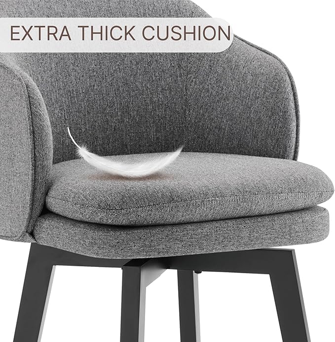 Counter Height Barstools 26 inch Upholstered Swivel Bar Stools with Back and Wood Legs for Kitchen Island,Set of 3,Dark Grey Fabric