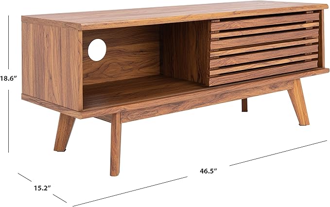 SAFAVIEH Aurelio TV Stand for up to 55" Flatscreen – Walnut Brown, 1 Sliding Door with Interior Storage and Open Shelves, Entertainment Media Console (MED9600A)