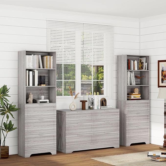 71'' Tall Bookshelf with Drawers,6 Tier Wooden Bookcase Storage Organizer,Freestanding Display Cabinet with Adjustable Shelves for Living Room, Bedroom
