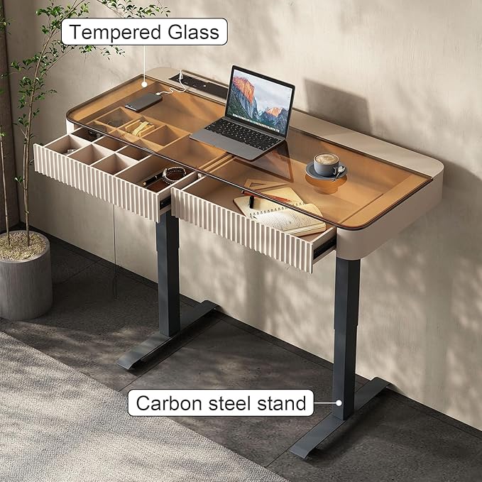 Lartis Office Desk, Electric Computer Lift Table Standing Desk with Drawer Charging USB Port, Home Office Laptop Table with Drawer