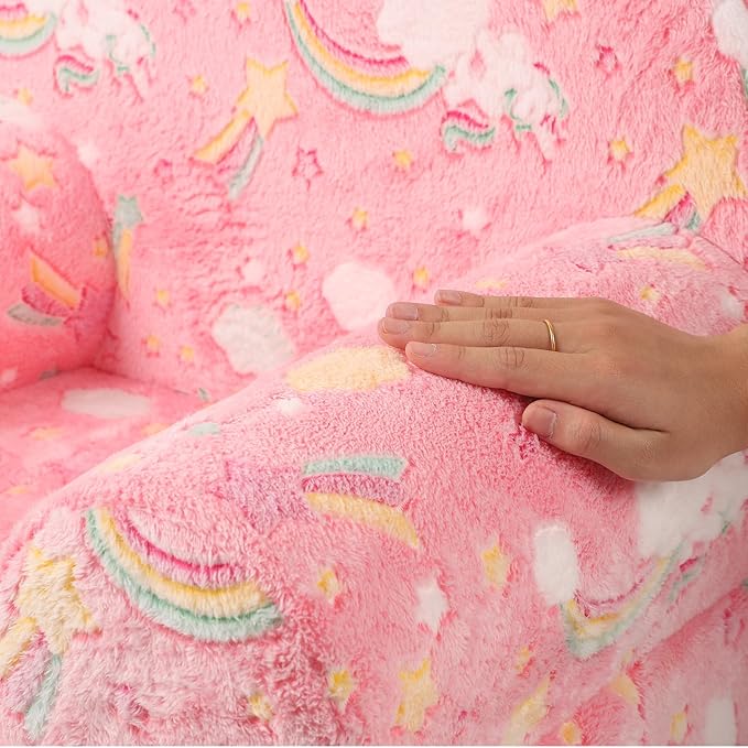 Rainbow Unicorn Kids Sofa with Star Throw Pillow, High Back Toddler Chair Glow in The Dark for Boys and Girls, Pink