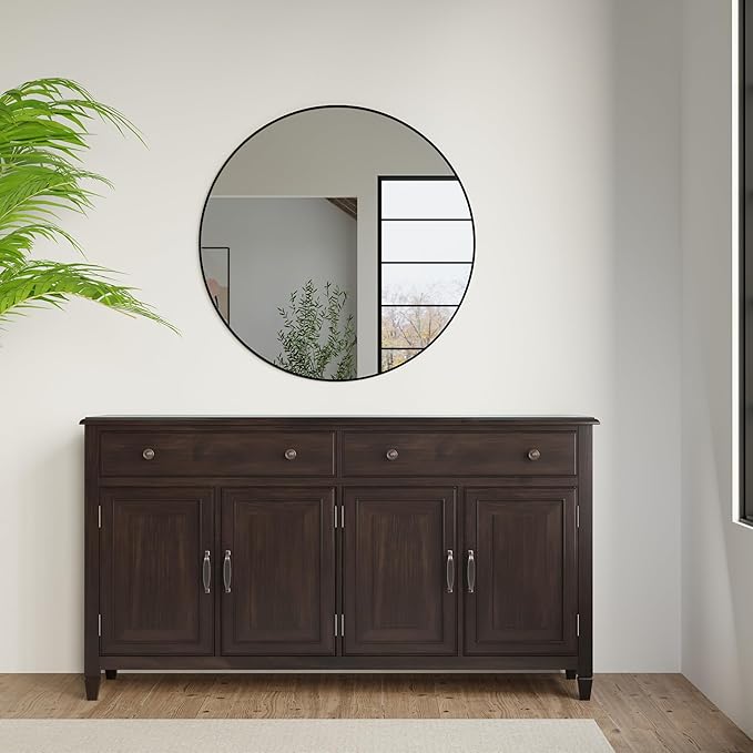 SIMPLIHOME Connaught SOLID WOOD 67 inch Wide Traditional Large Sideboard Buffet Storage Cabinet in Dark Chestnut Brown for the Living Room, Entryway and Family Room
