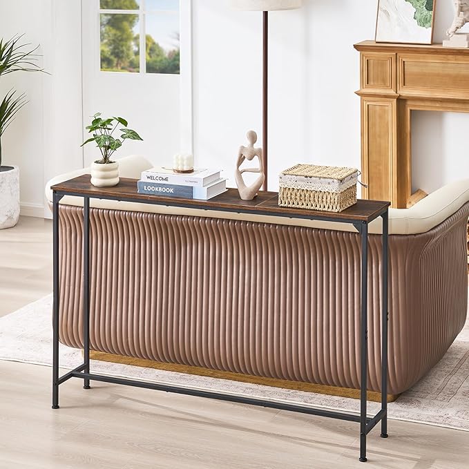 Console Table, Narrow Entryway Table, Thin Sofa Table, Behind Couch Table,for Hallway, Bedroom, Living Room, Foyer, 9.4 x 47.2 x 31.5 Inches, Rustic Brown