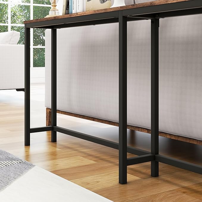 HOMERECOMMEND 70.8 Inch Console Table with USB Ports, Sofa Table with Charging Station, Narrow Entryway Table, Skinny Hallway Table,Rustic Brown
