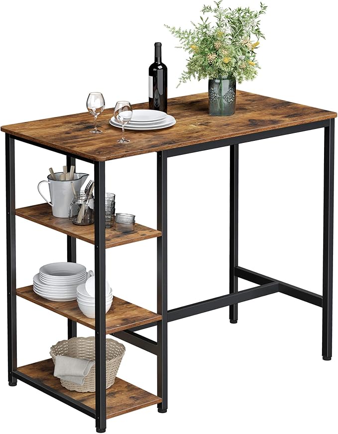 VASAGLE Bar Table with Sturdy Metal Frame, Easy Assembly, Industrial Design, 23.6 x 42.9 x 39.4 inches, Rustic Brown