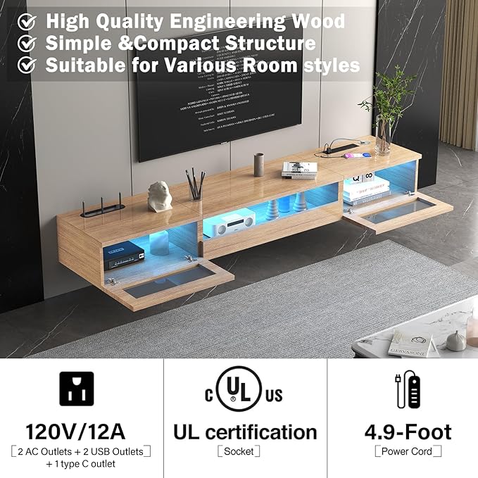 Floating TV Stand, 71" Floating Entertainment Center Wall Mounted,Floating Wall Mounted TV Shelf,Modern High Gloss tv Cabinet Media Console with Storage