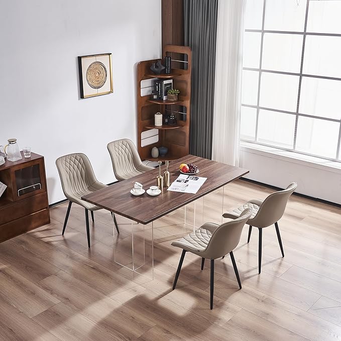 YOUNIKE Khaki Dining Chairs Set of 2 with High Backs Mid Century Modern Kitchen Dining Room Chairs Leather Upholstered Comfortable Wide Accent Side Chair for Living Waiting Guest Room Bedroom