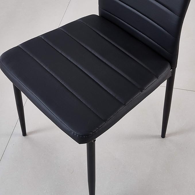 Modern Minimalist Dining Chair Fireproof Leather Sprayed Metal Pipe Diamond Grid Pattern Restaurant Home Conference Chair Set of 4 Or 6 (4, Jet Black)