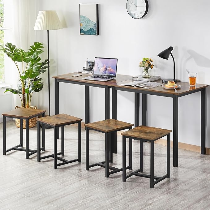 Yaheetech Industrial Dining Kitchen Table Set for 2 Breakfast Nook Table w/ 2 Stools for Dining Room Kitchen Small Space, Rustic Brown