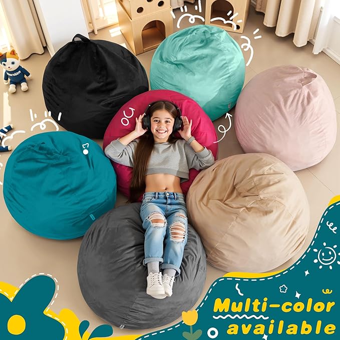 HABUTWAY 2FT Bean Bag Chair, 2' Beanbags Small Bean Bag Chairs with Filling, Teardrop Bean Bag Chair Luxurious Velvet Ultra Soft Fur with Removable Cover (Dark Green)