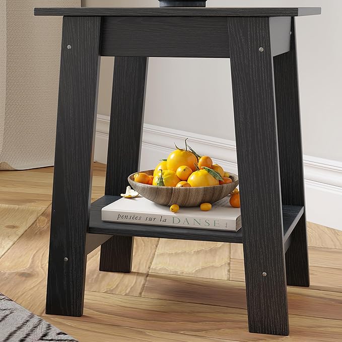 End Table with Double Storage Shelves, Small Space Side Table for Farmhouse Bedroom, Studio Apartment, Entryway, Brown