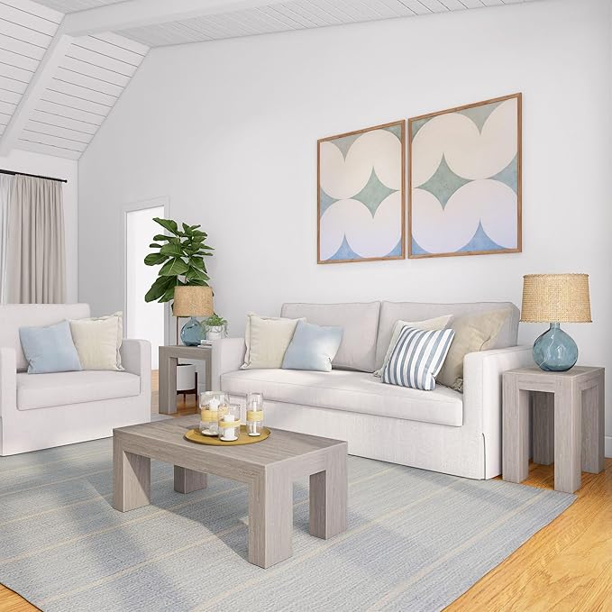 Plank+Beam Modern Rectangular Coffee Table, 40", Rectangle Coffee Table for Living Room, Mini Center Tables for Small Spaces, Small Living Space Tea Table, Seashell Wirebrush